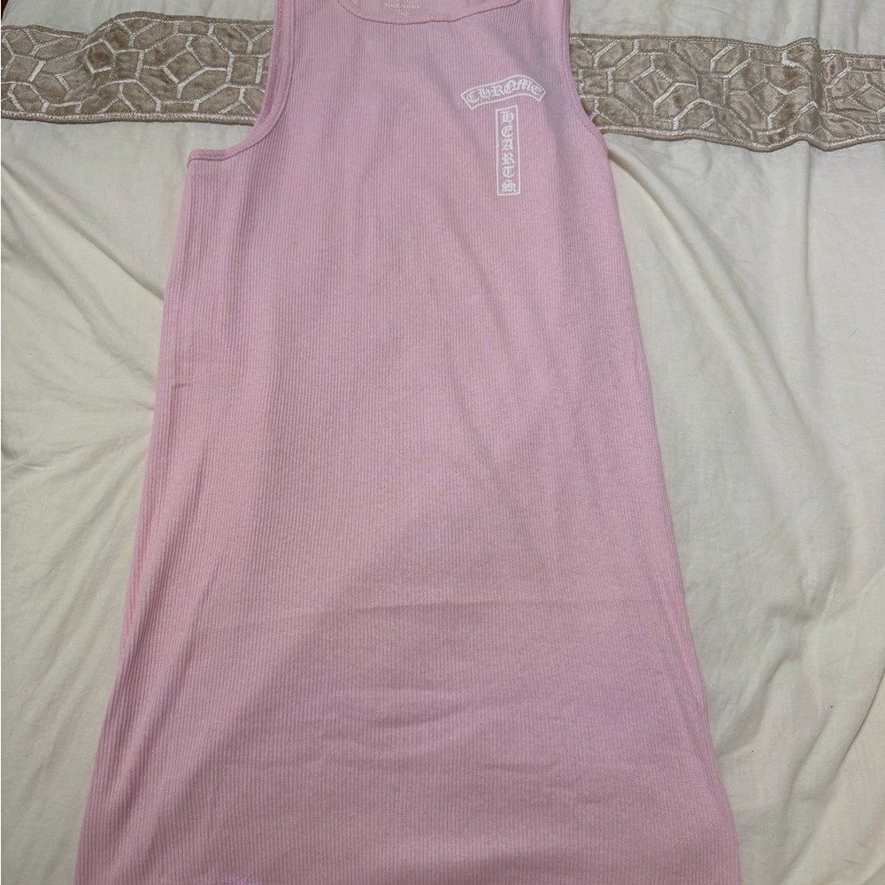Chrome Hearts Pink Ribbed Tank Dress with White Logo